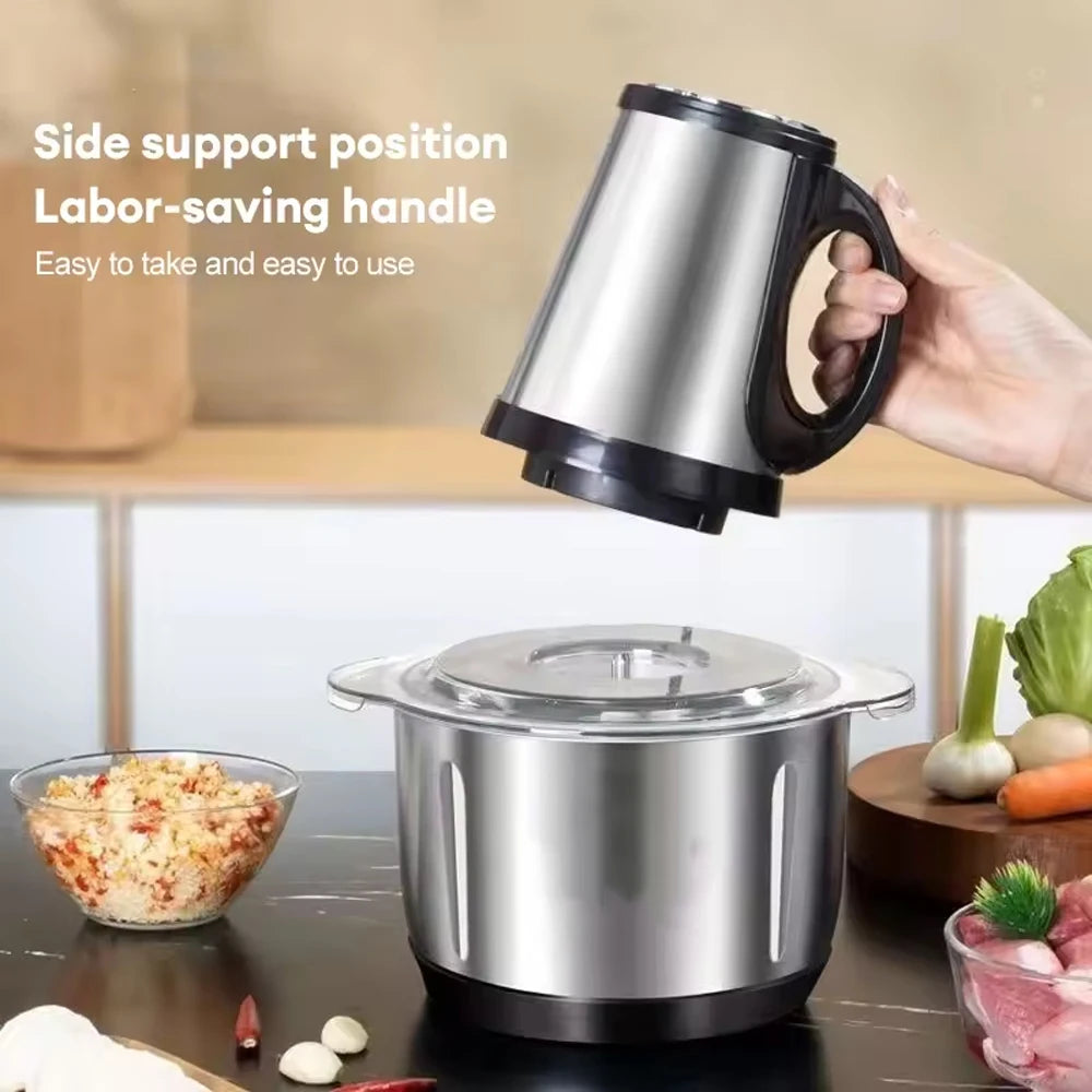 5L Food Chopper Processor(Black/Blue), Electric Meat Grinder, Stainless Steel Mincers For Kitchen, Meat, Vegetables, Onion