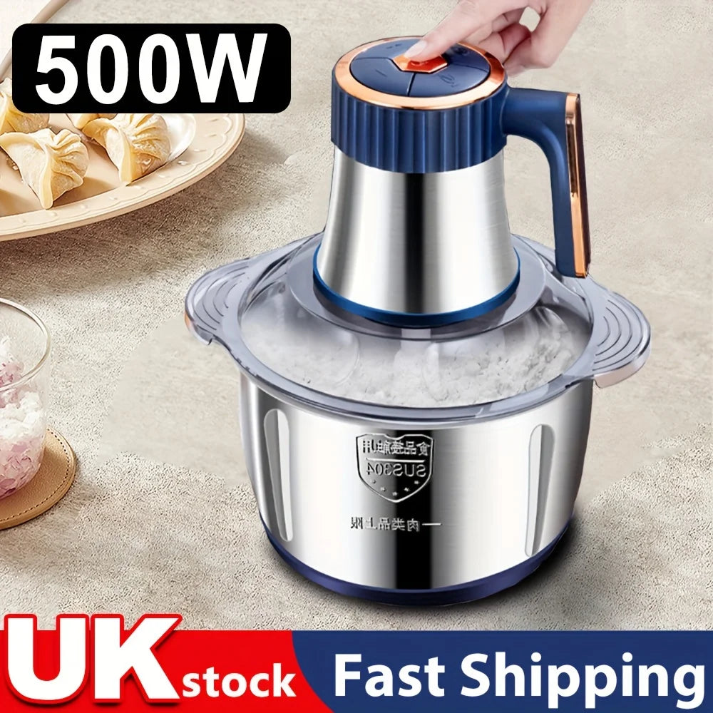 5L Food Chopper Processor(Black/Blue), Electric Meat Grinder, Stainless Steel Mincers For Kitchen, Meat, Vegetables, Onion