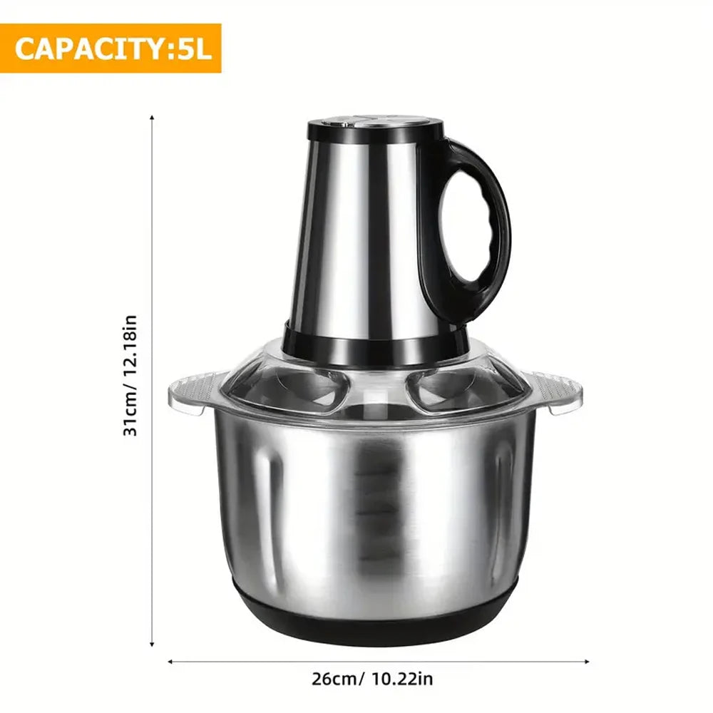 5L Food Chopper Processor(Black/Blue), Electric Meat Grinder, Stainless Steel Mincers For Kitchen, Meat, Vegetables, Onion