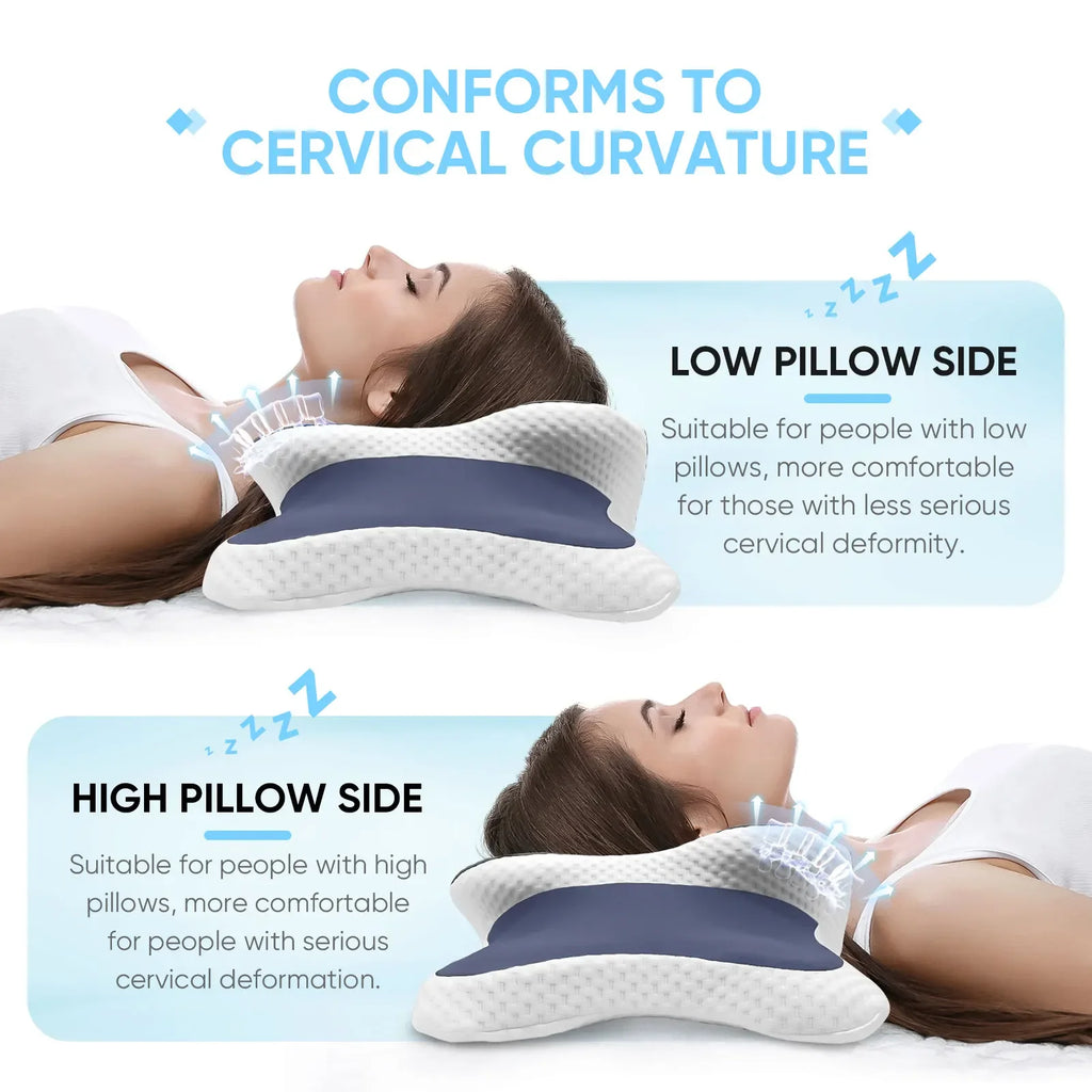 Contoured Memory Foam Cervical Pillow Orthopedic Neck Support Relieve Neck Pain for Side Back Stomach Sleepers Ideal Gift