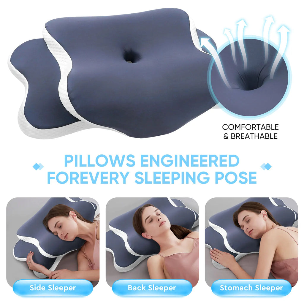 Contoured Memory Foam Cervical Pillow Orthopedic Neck Support Relieve Neck Pain for Side Back Stomach Sleepers Ideal Gift