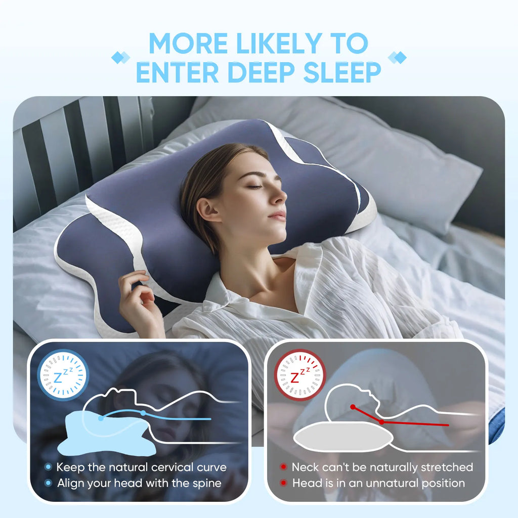 Contoured Memory Foam Cervical Pillow Orthopedic Neck Support Relieve Neck Pain for Side Back Stomach Sleepers Ideal Gift