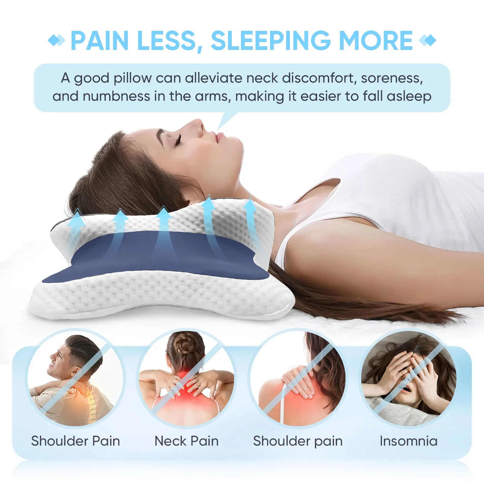 Contoured Memory Foam Cervical Pillow Orthopedic Neck Support Relieve Neck Pain for Side Back Stomach Sleepers Ideal Gift