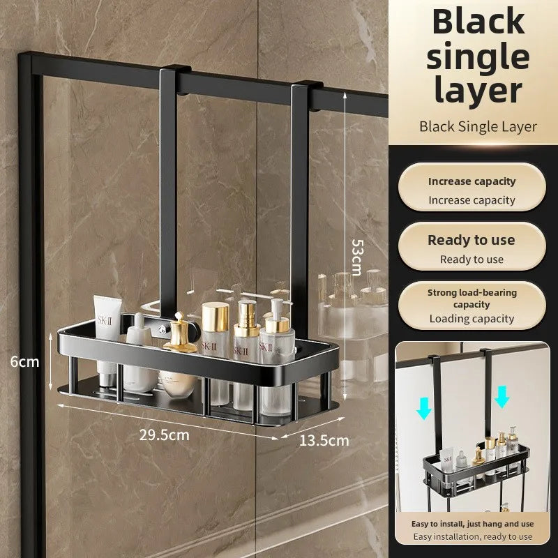 1/2tiers Bathroom Punch Free Wall-mounted Storage Rack Shower Room Over The Door Toiletries Organizer Bathroom Hanging Shelf