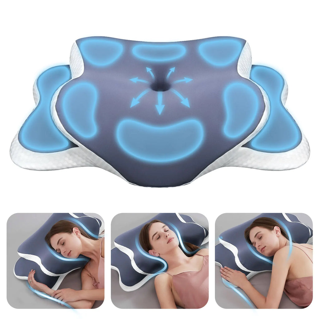 Contoured Memory Foam Cervical Pillow Orthopedic Neck Support Relieve Neck Pain for Side Back Stomach Sleepers Ideal Gift