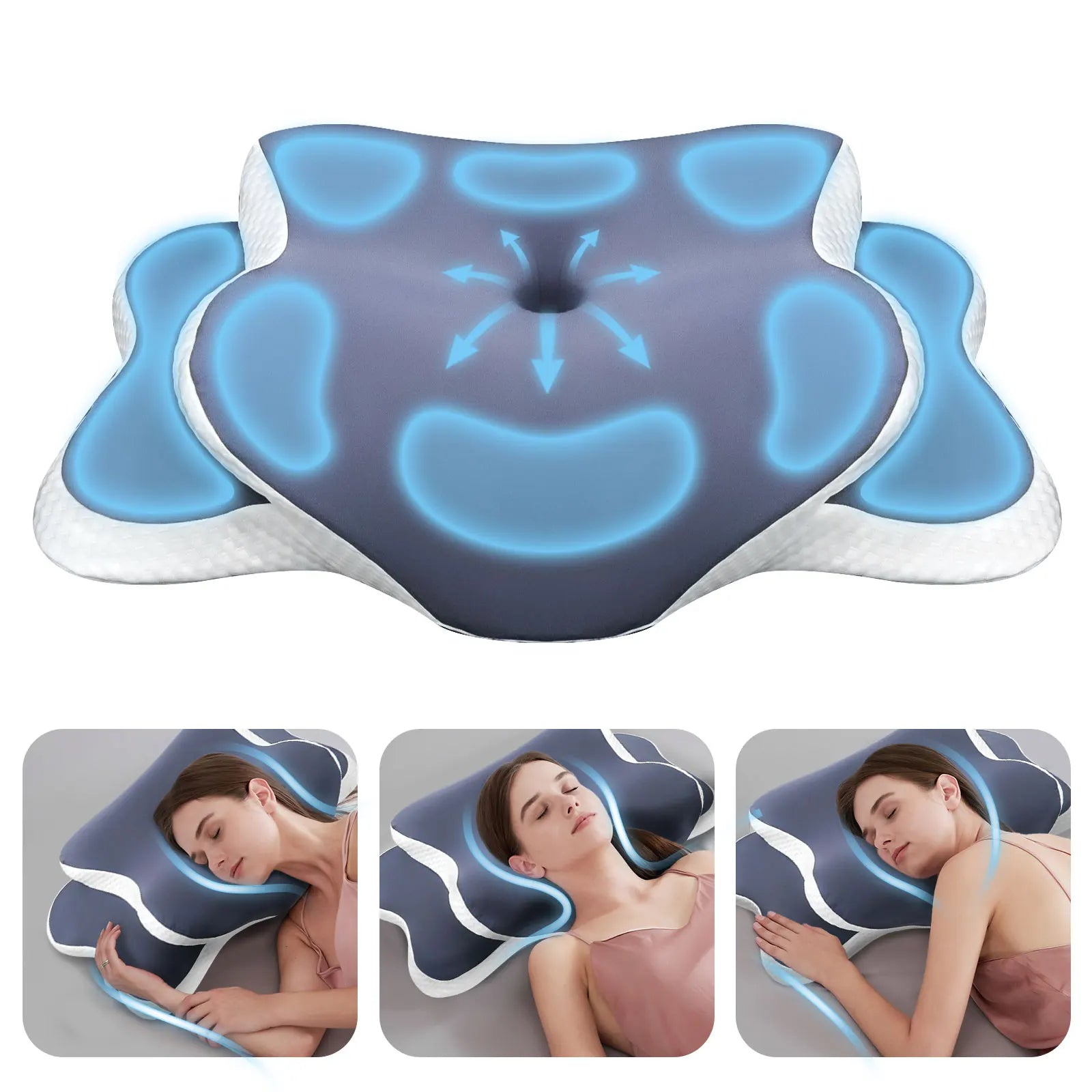 Contoured Memory Foam Cervical Pillow Orthopedic Neck Support Relieve Neck Pain for Side Back Stomach Sleepers Ideal Gift