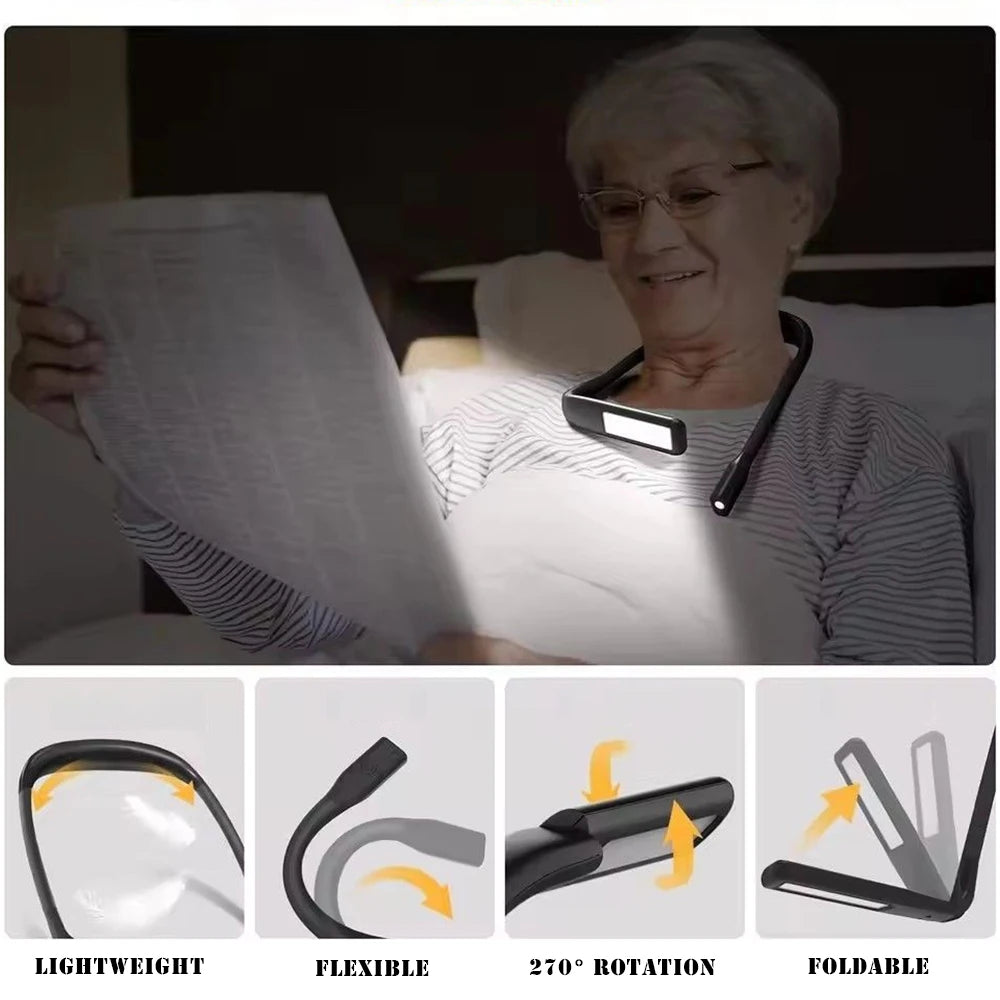 LED Neck Reading Lights Rechargeable Flexible Reading Lamp Bendable Adjustable Portable Hanging Book Light For Camping Lighting