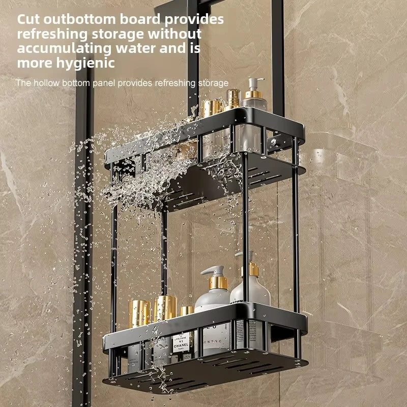 1/2tiers Bathroom Punch Free Wall-mounted Storage Rack Shower Room Over The Door Toiletries Organizer Bathroom Hanging Shelf