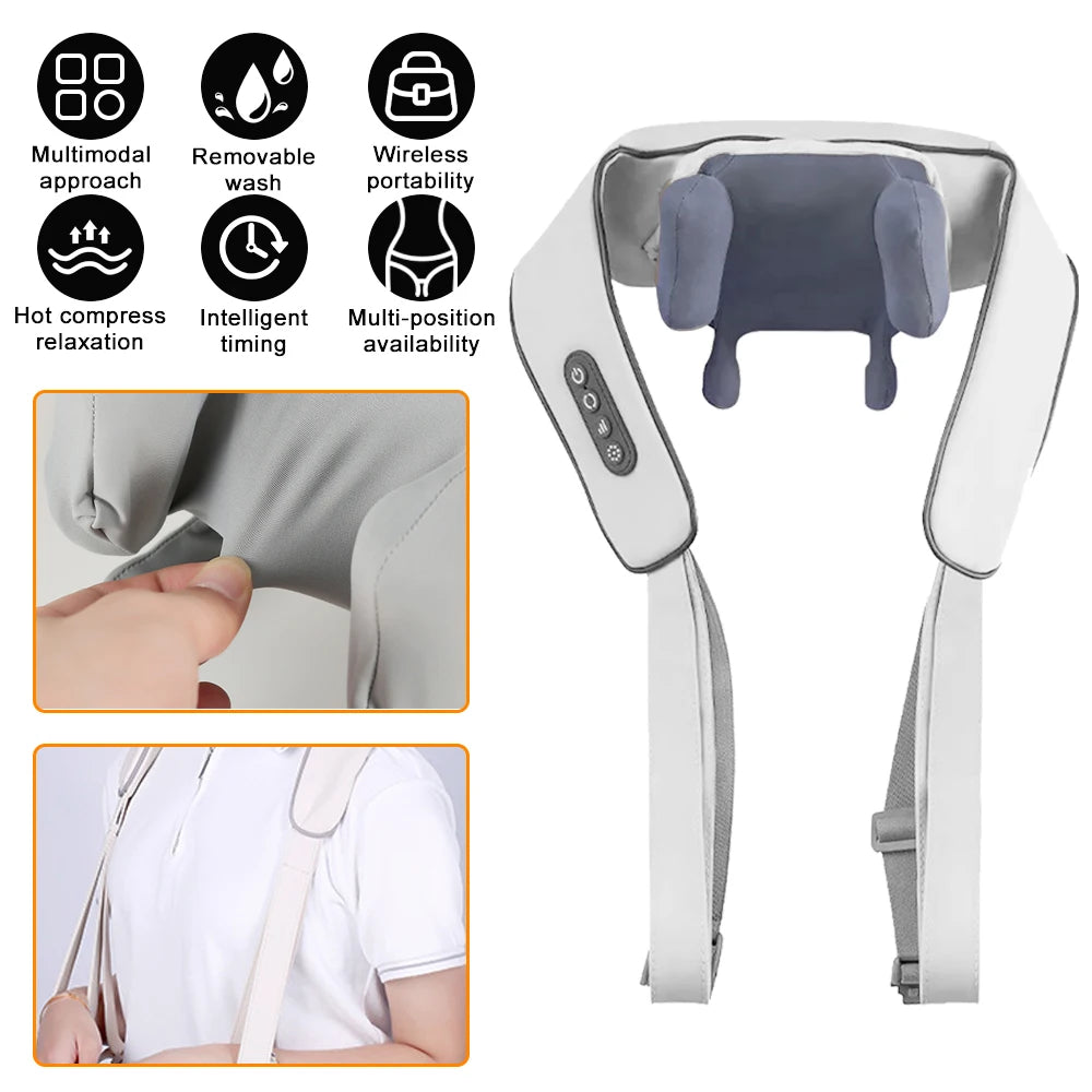 USB- Deep Tissue Massager with Heating & Portable Heating - Wireless Full Body Suitable for Neck, Back, Shoulders, Legs